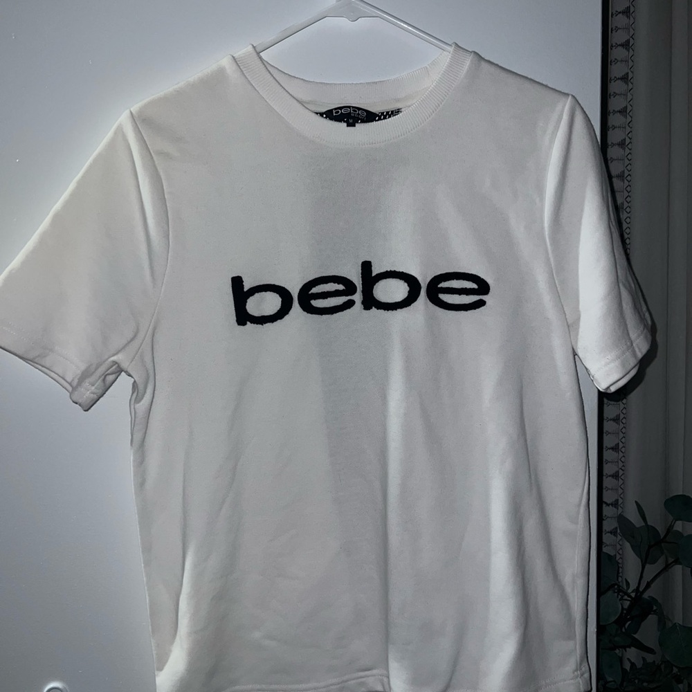 Bebe White Short Sleeve Tee Classic Crew Neck
